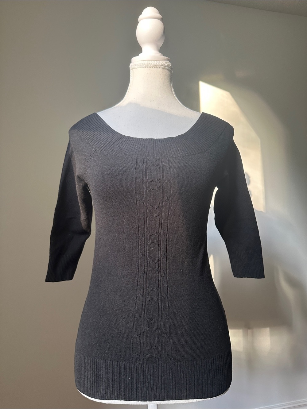 SUZY‎ SHIER Y2K Black Whimsygoth Off the Shoulder 3/4 Sleeve Knit Top Small